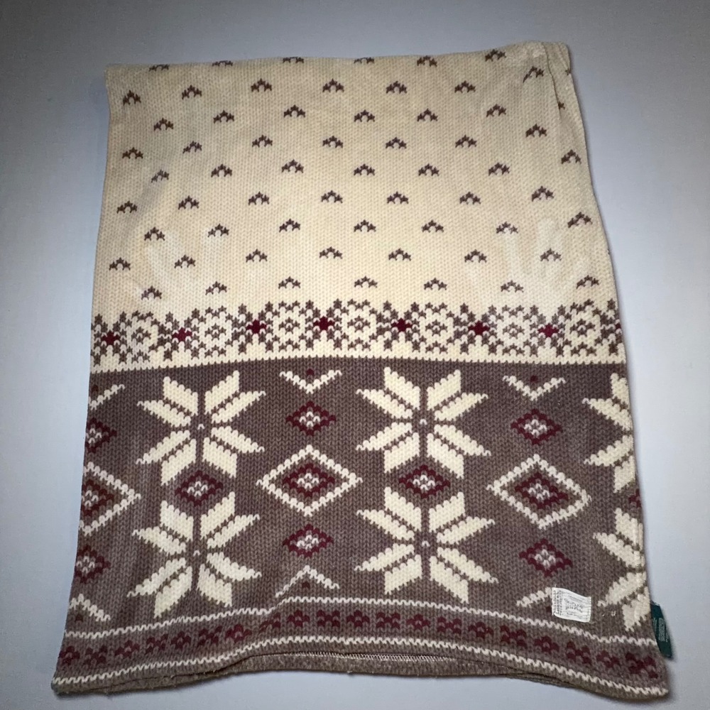 Ralph Lauren Nordic Throw Blanket Cream Taupe Fair Isle‎ Snowflake Fleece Lodge